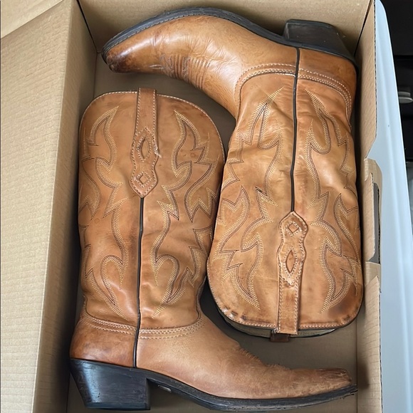 Tan Leather Cowboy Boots - Picture 1 of 10